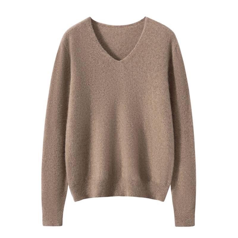 Women's V-Neck 100% Pure Cashmere Loose Knit Sweater - Autumn/Winter 2025