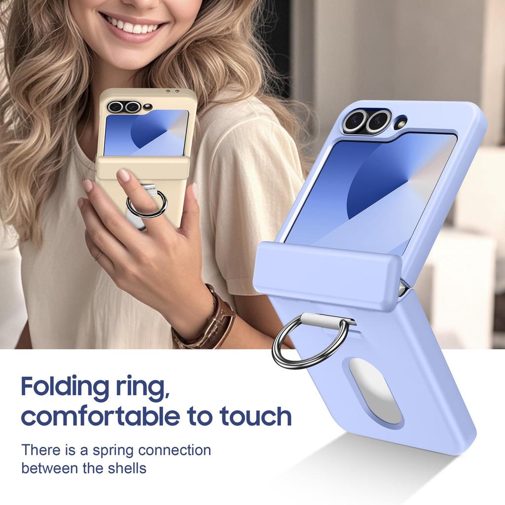 Samsung Galaxy Z Flip7 Case with Middle Axis Finger Ring, Card Holder, and Anti-Fall Protection, Compatible with Z Flip6