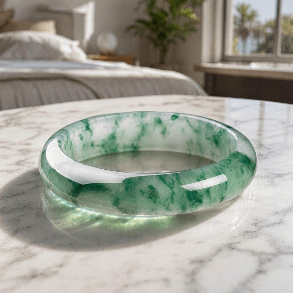 Ice-Seed Jade Bracelet Floating Flower Round Bangle Bracelet Green Jade Bangle  Girlfriends