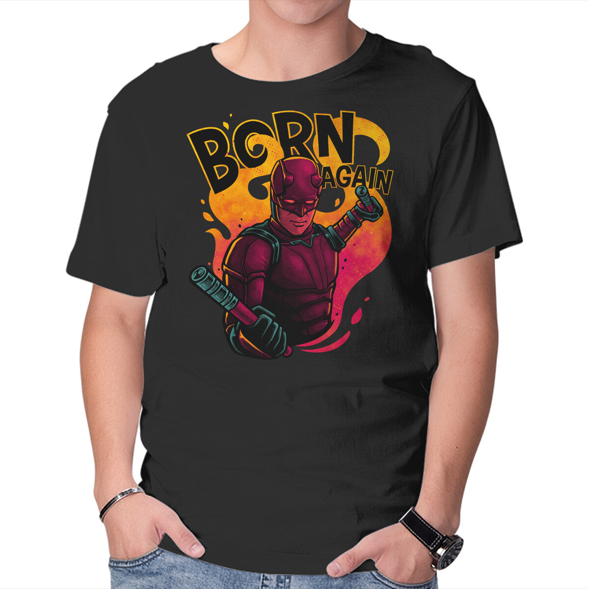 Unisex Crew Neck T-Shirt Born From Fire Graphic Short Sleeve Casual Tee L