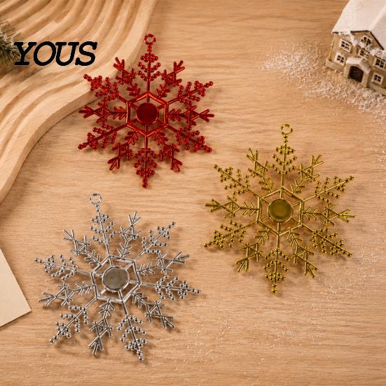 Three Dimensional Snowflake Hanging Ornaments 3Pcs Christmas Tree Snowflakes Ornaments, 10cm Glitter Plastic Holiday Party Decor for Decorations