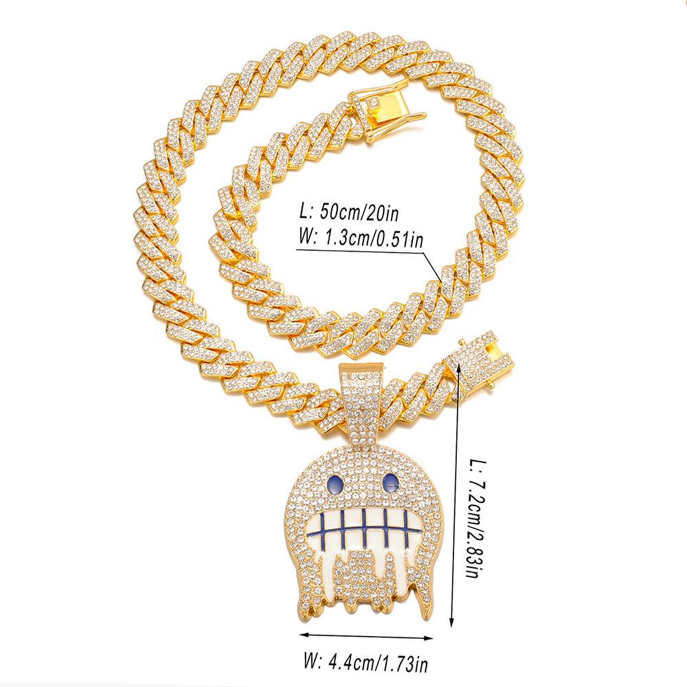 Herren Weiß Blau Zirkonia Gepflastert Hip Hop Runde Anhänger Halsketten mit Kubanischer Kette Iced Out Bling CZ Mode Jungen Schmuck