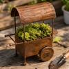 Rustikaler Metall-Gartenwagen Pflanzgefäß Outdoor Vintage Stil Eisen Blumenständer für Terrasse Hof Deck Dekoration mit Rädern und Griff