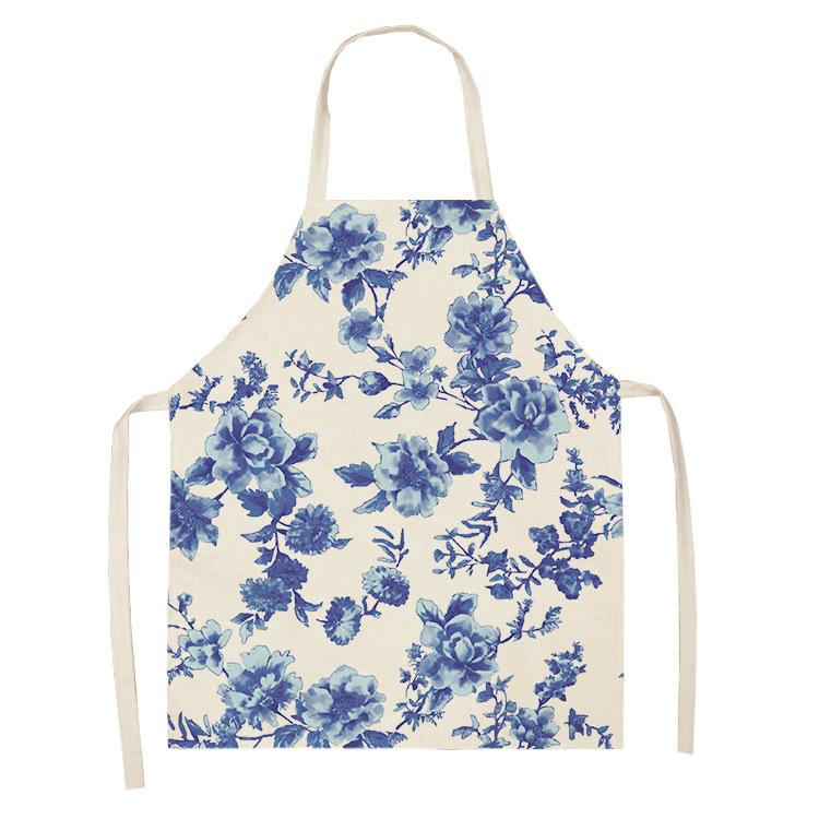 1 Pcs 55x68cm Cotton and Linen Apron Blue Porcelain Cooking Sleeveless Bib Anti-greasy Kitchen Mandala Supplies Chef Aprons