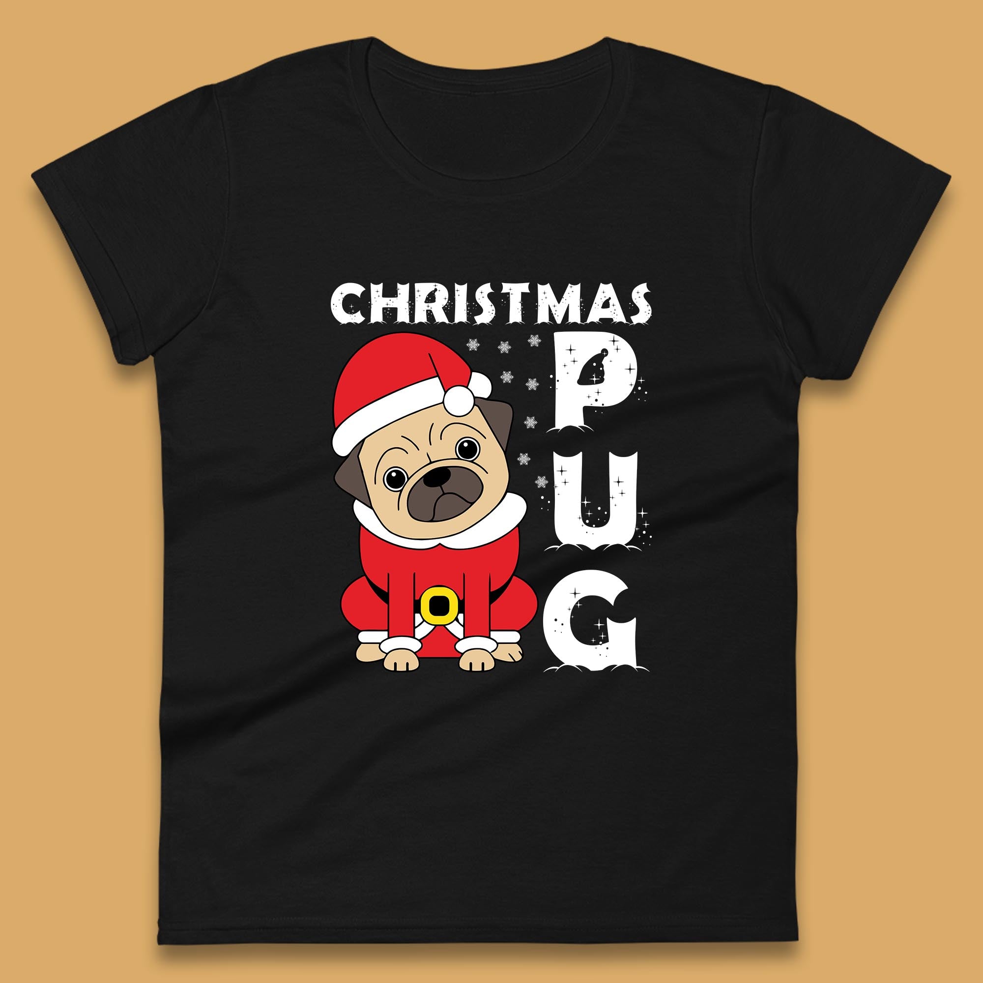 Christmas Pug Dog Wearing Santa Costume Womens T Shirt Mens Tops Tees Unisex S
