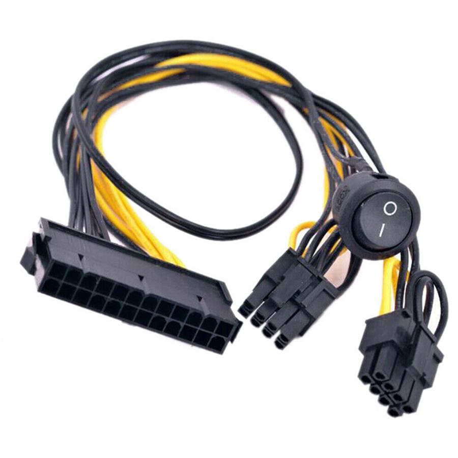 For PCIe Graphic Card ATX Power Supply Cable 24P To Dual 8P(6+2) w/On Off Switch