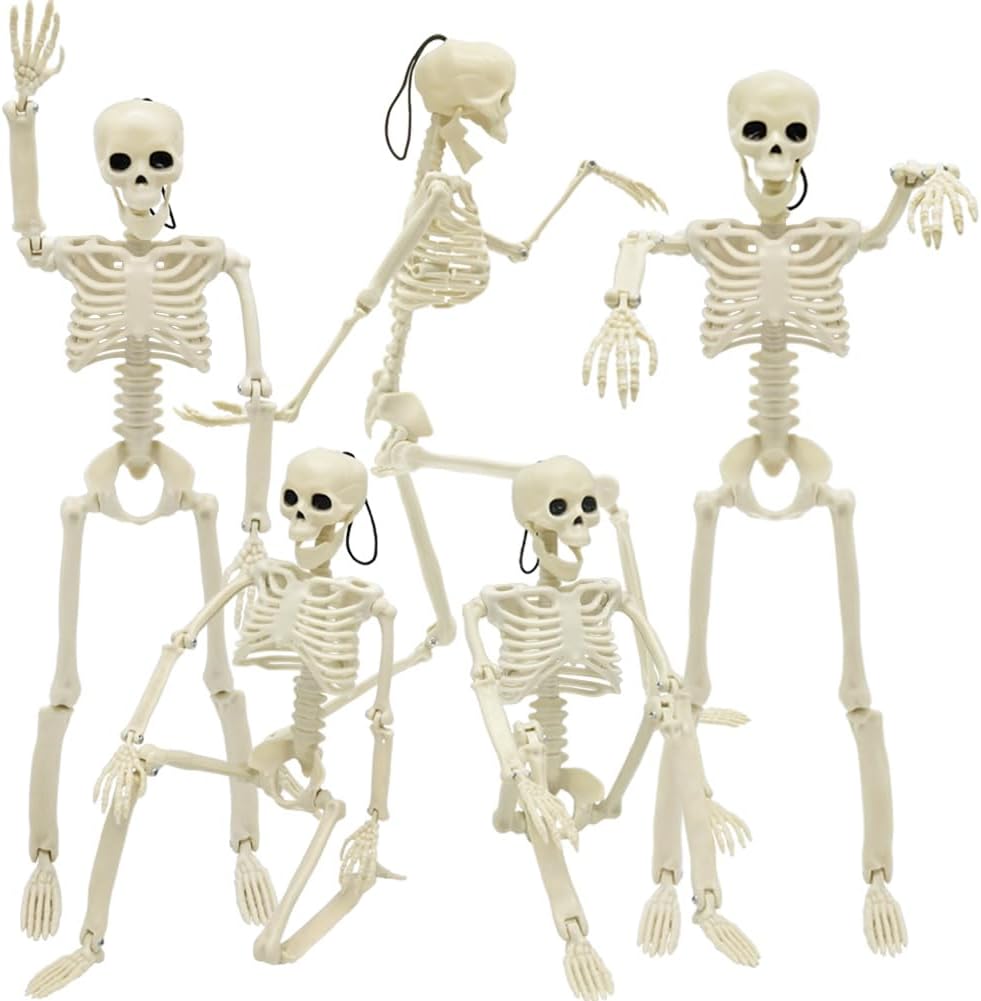 40CM Halloween Simulation Skeleton Hanging Plastic Human Skull Skeleton Can Stand Joints Movable Party Horror Props