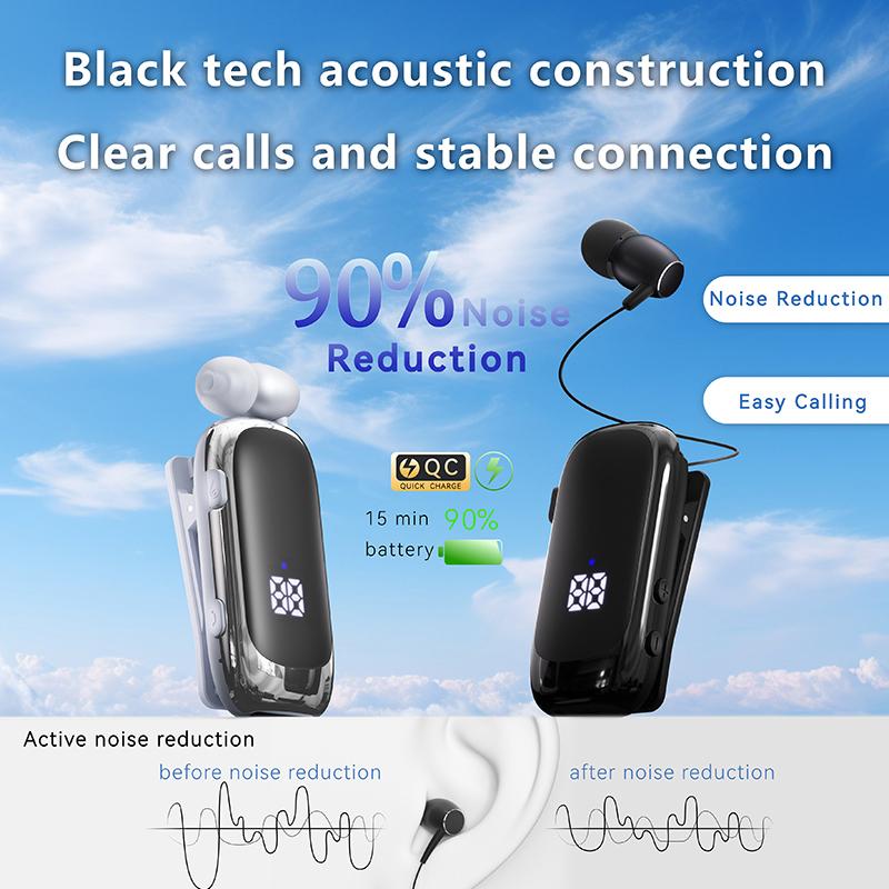 K88 Lavalier Business Bluetooth 5.4 Headphone Talk/Music Time 20 Hours,LED Digital Display,Noice Cancelling Wireless Earphones