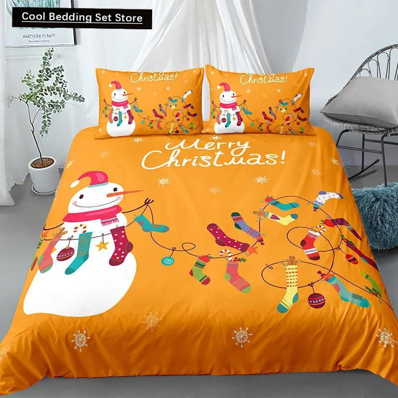 Merry Christmas King Queen Duvet Red Cartoon Santa Car Animals Bedding Set for Children Boy Girl Happy Holiday Theme Quilt Cover