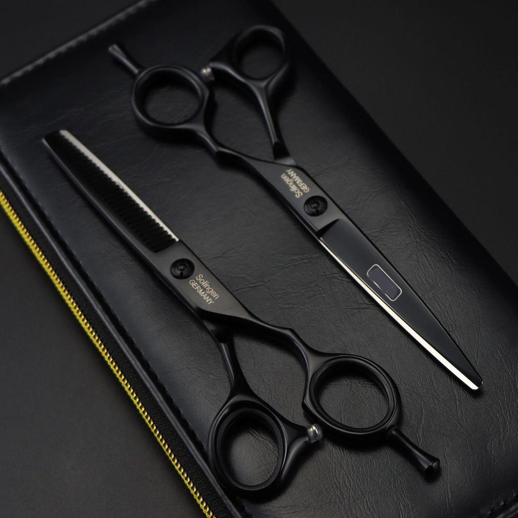 6.0" DLB-01 Black Hua Er Hairdressing Scissors - Barber Straight Shears for Bangs