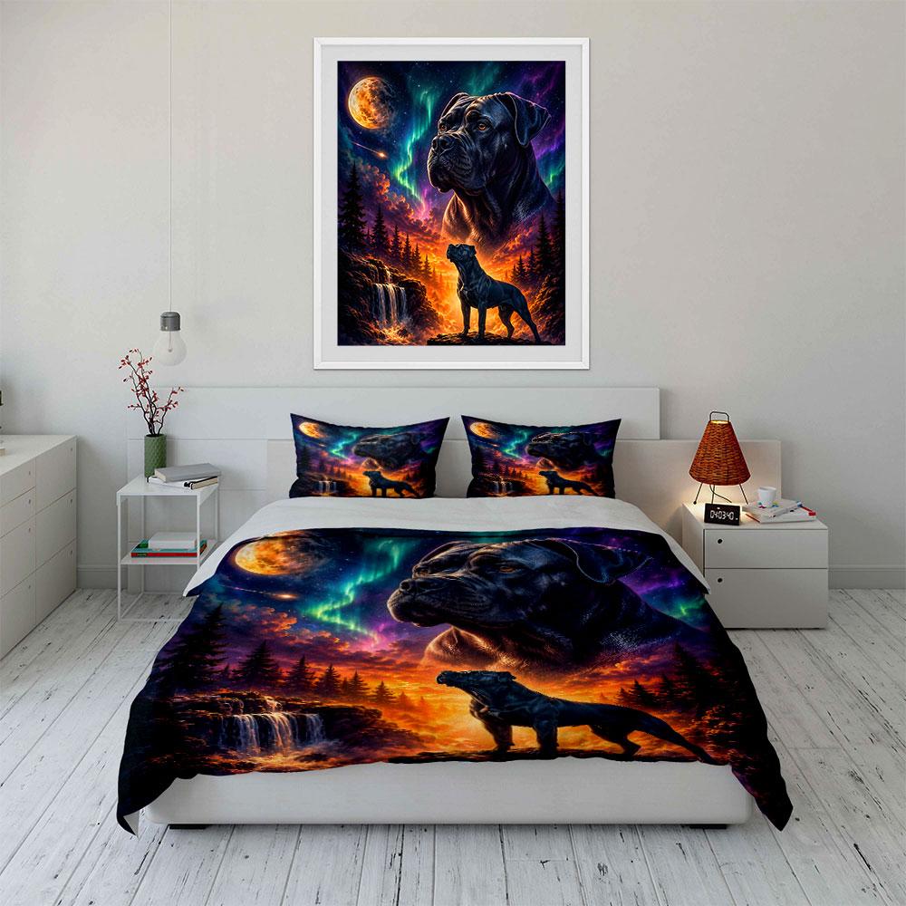 Majestic Dog Under Aurora Sky Bedding Duvet Cover Set (1*Duvet Cover 2*Pillowcases, Without Duvet Insert)