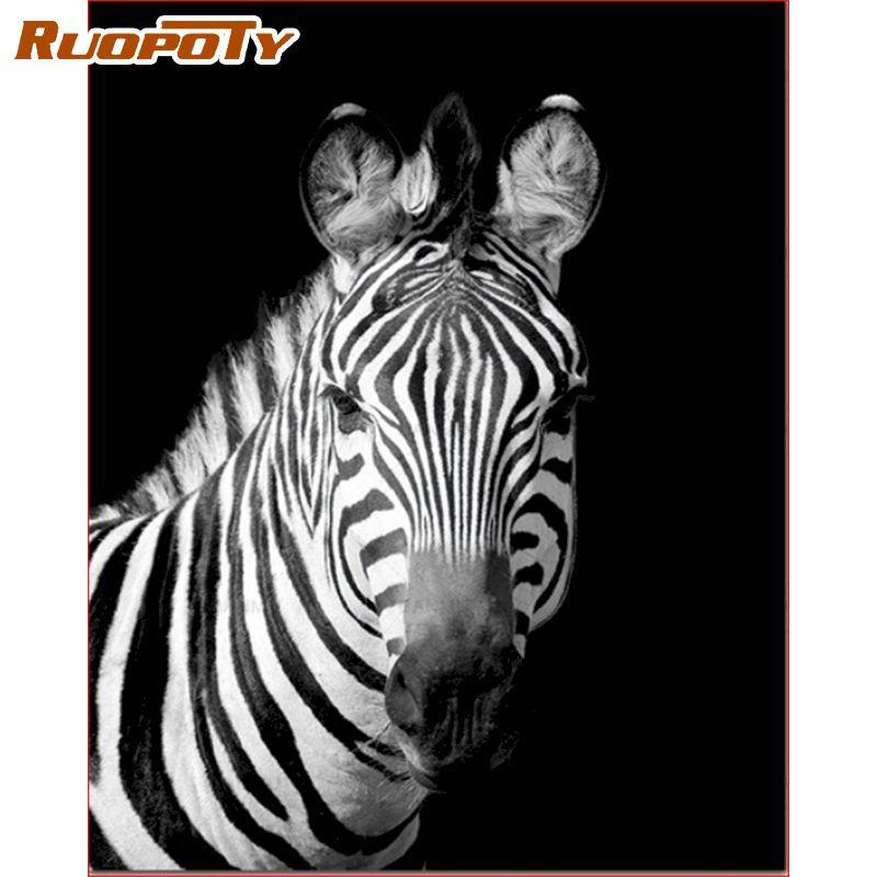 

Ruopoty черно-белая картина с животными, настенная живопись, сделай сам, картина по номерам на холсте для домашнего декора, настенная работа 40x50CM NO Frame
