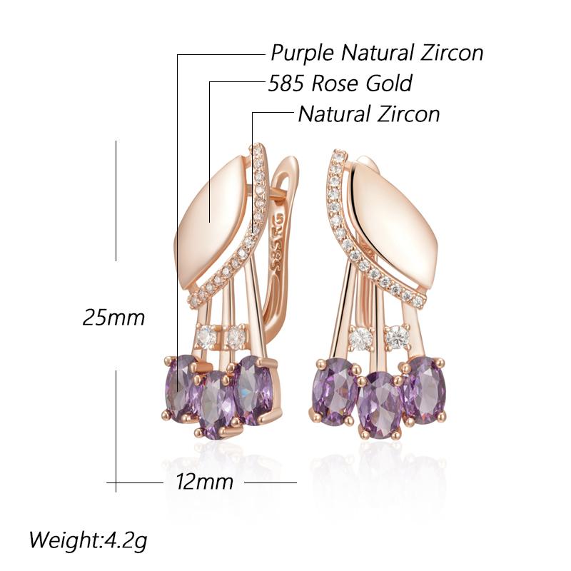 Shiny Purple Natural Zircon English Earrings For Women Fashion  Rose Gold Color Crystal Flower Daily Fine Jewelry