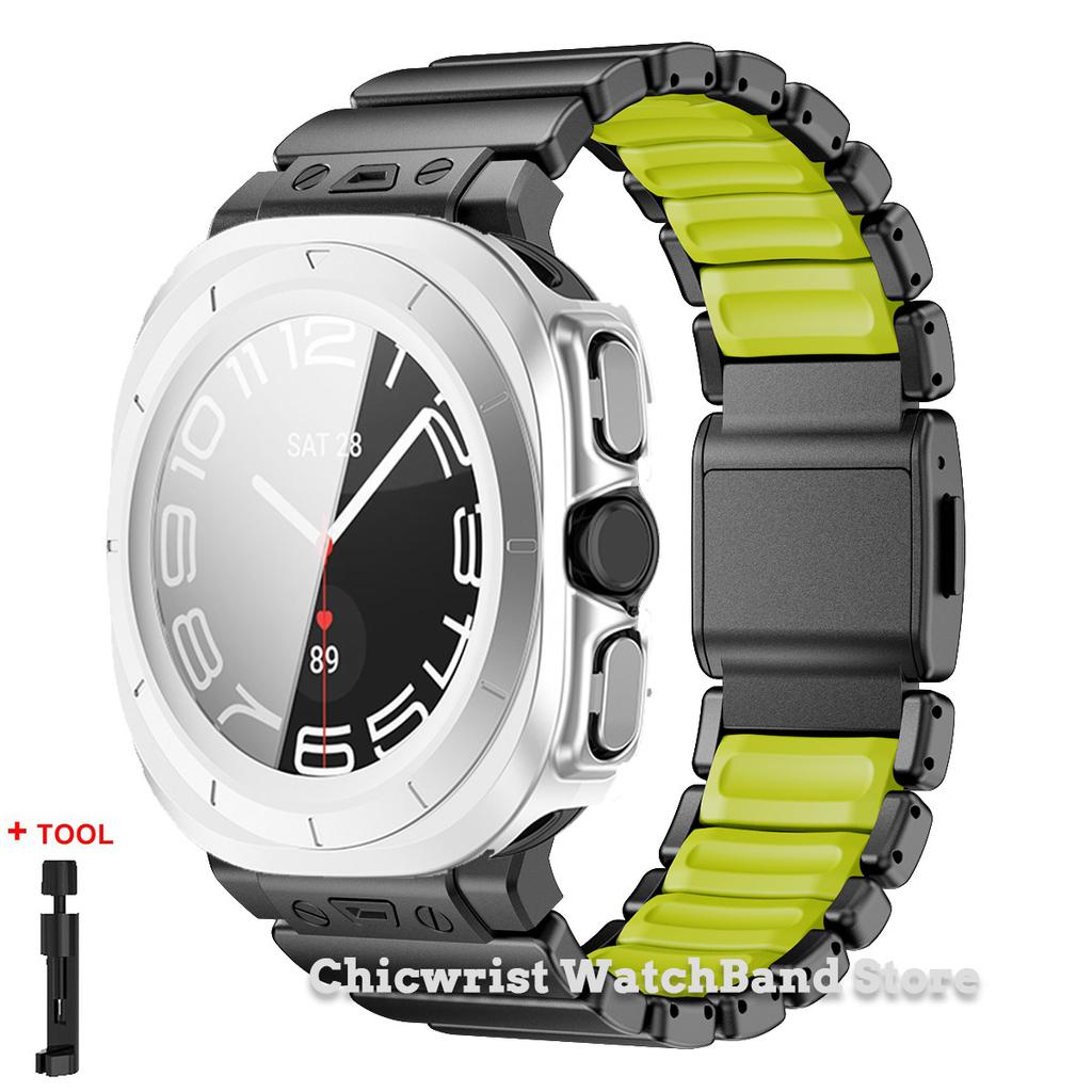 Armband+Hülle für Samsung Galaxy Watch Ultra 2025/7 ultra Edelstahl Gummiarmband Gehärtetes Glas Displayschutz Hülle aus Hart-PC