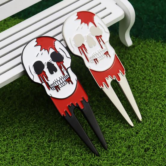 Skull Golf Divot Repair Tool Zinc Alloy Magnetic Ball Marker Holder Metal Green Fork Tool Golf Accessories Men Women Golfer Enthusiasts Gift