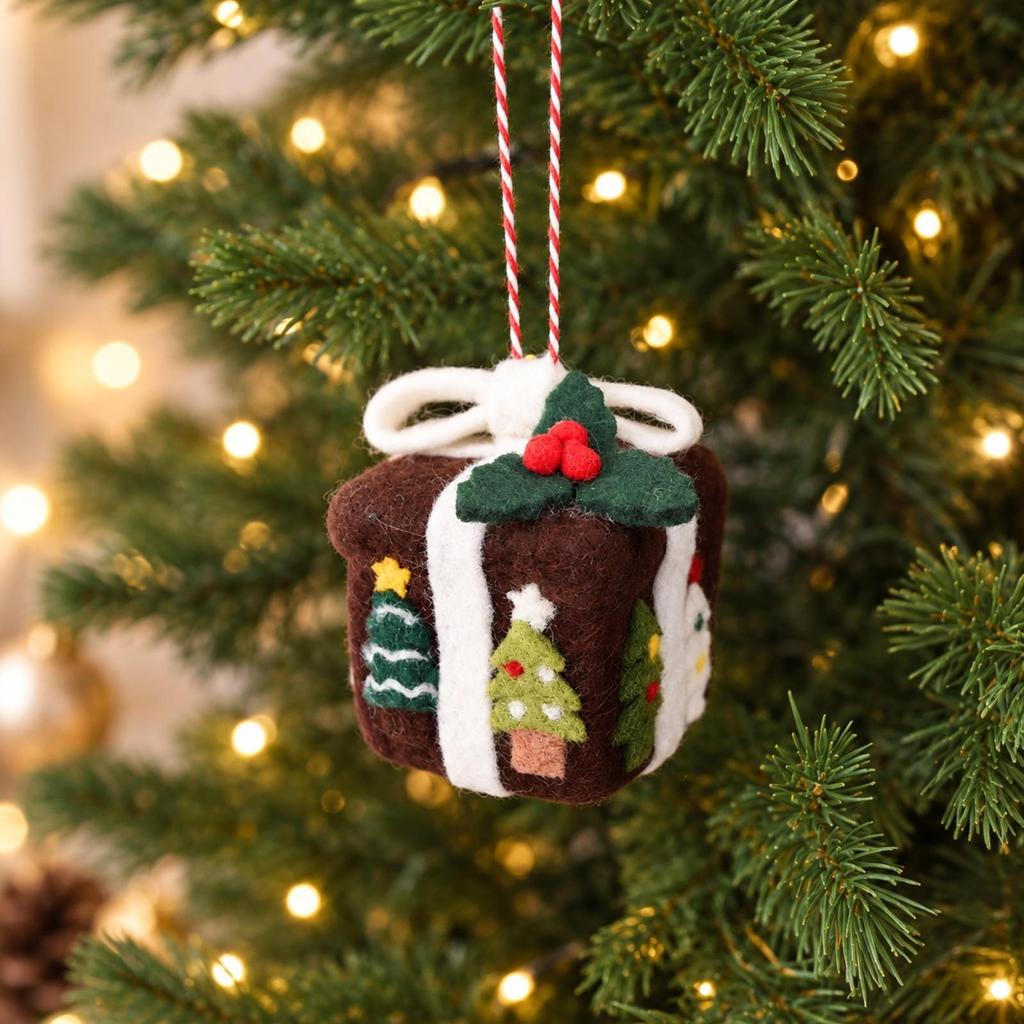 Wool-Felt Gift Box Ornament Festive Felt Gift-Box Christmas Cute