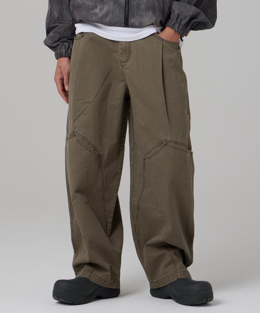 AOTT Washed Western Semi-Balloon Cotton Pants Khaki