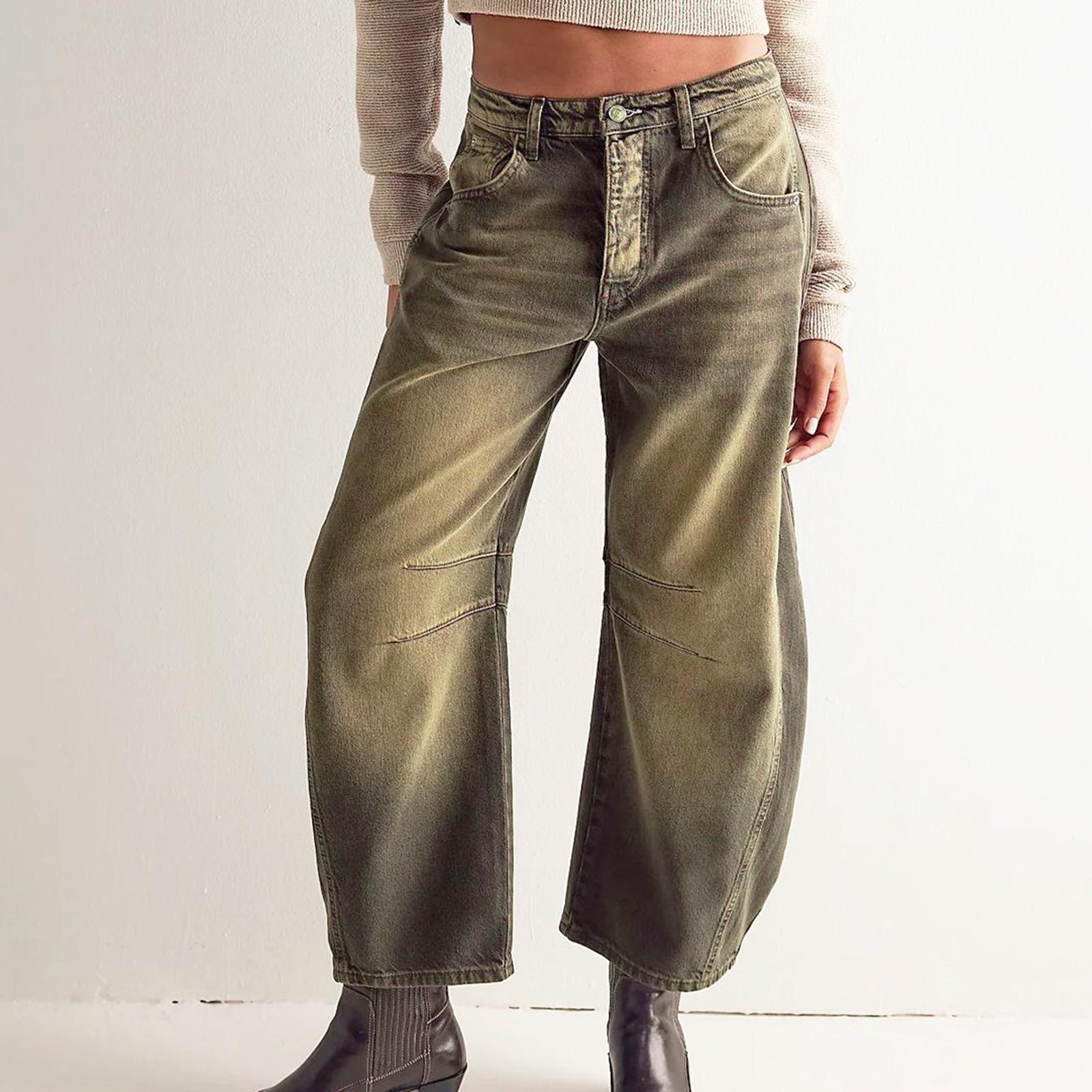 

Женские мешковатые джинсы со средней талией, широкие свободные джинсовые брюки-бойфренды, прямые укороченные джинсы-бочонки XXL