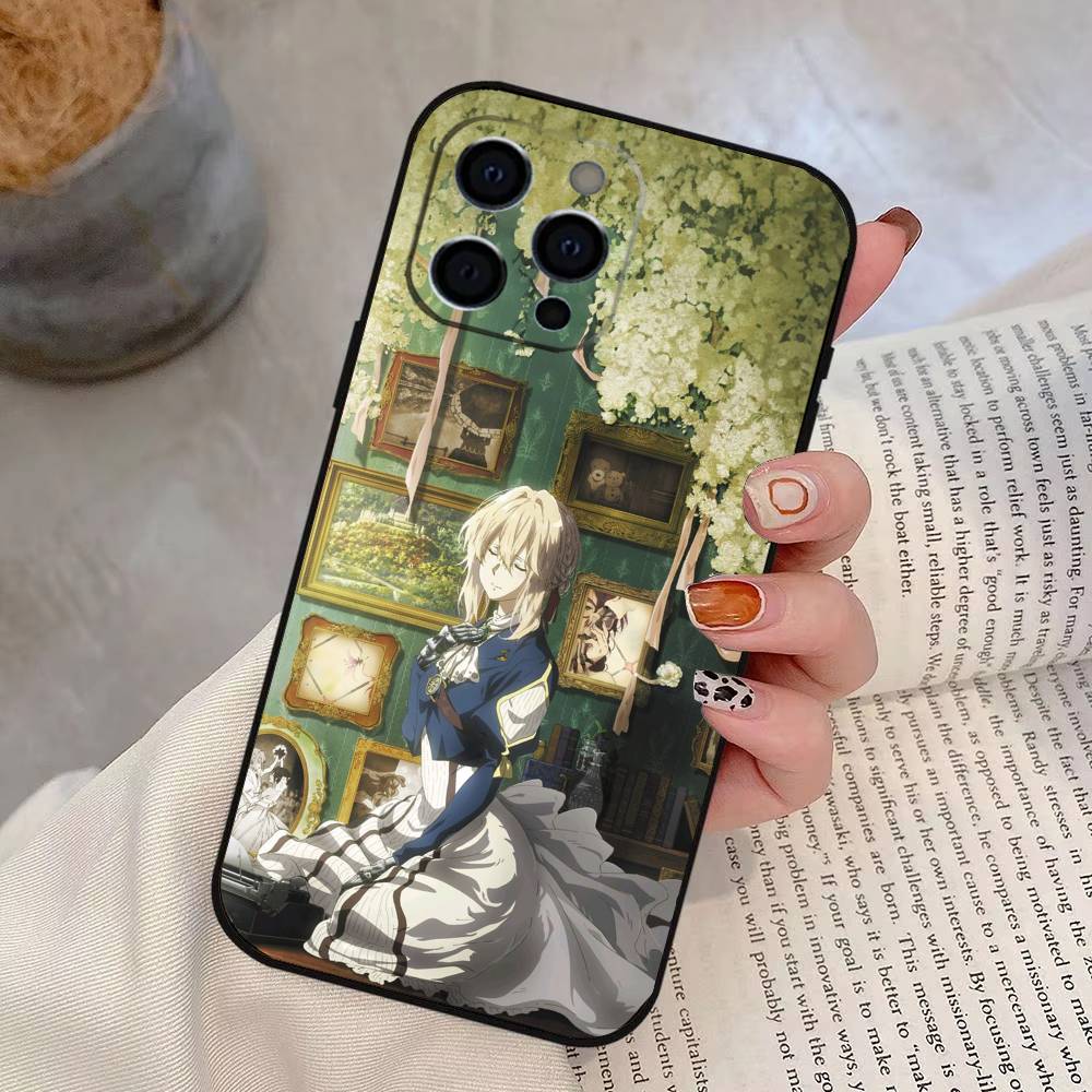 Violet Evergarden Phone Case For iPhone 17,16,15,14,13,12,11 Plus,Pro Max,XS,Soft Silicone Black Cover