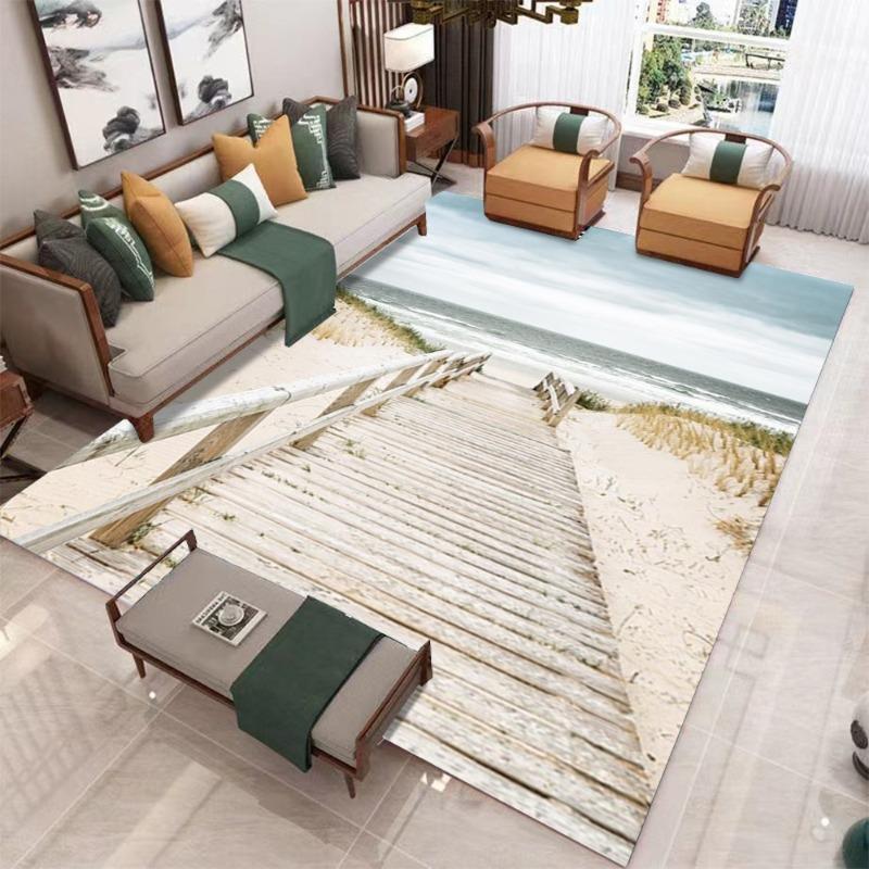 Coastal Theme Area Rugs Beach Reed Seascape Design Turtle Shell Pattern for Coastal Living Room Decor