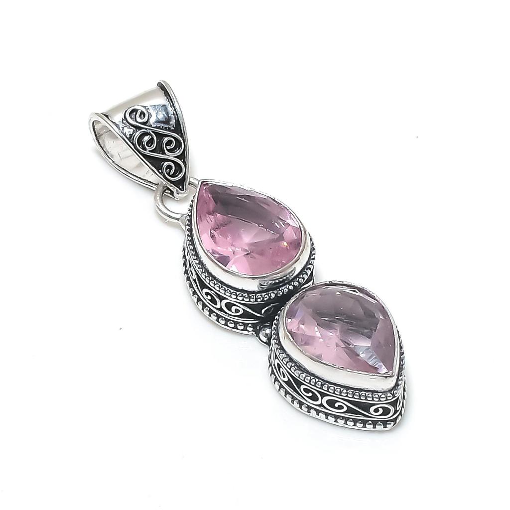 Amazing Pink Kunzite Gemstone Silver Pendant in 925 Sterling Silver - Handmade Pear Design, Everyday Wear Jewelry Engagement Gift