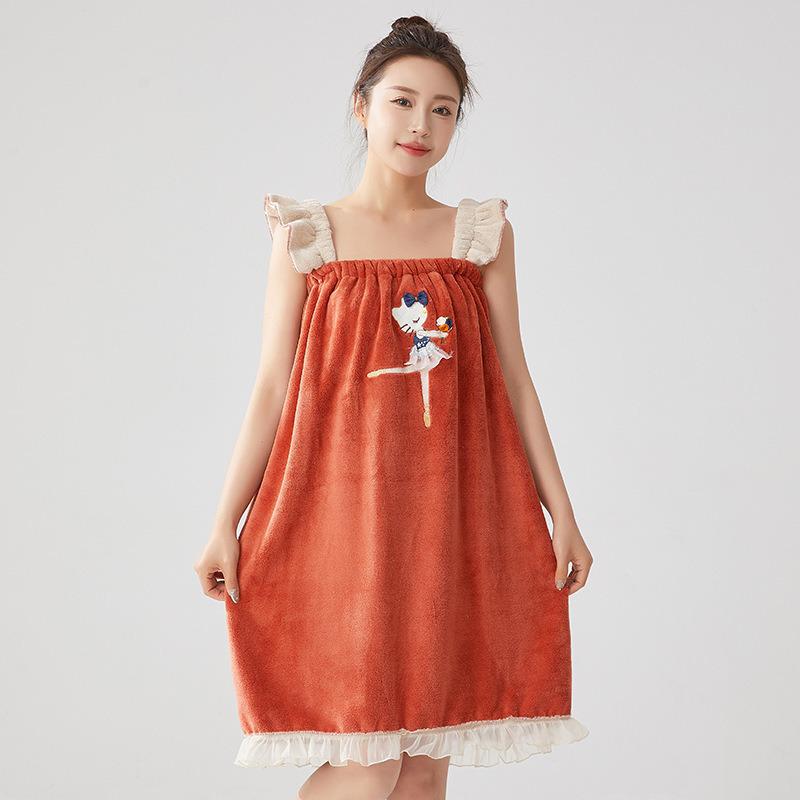Quick-Drying Absorbent Coral Fleece Bath Towel & Wearable Ballet Cat Bath Robe with Cap