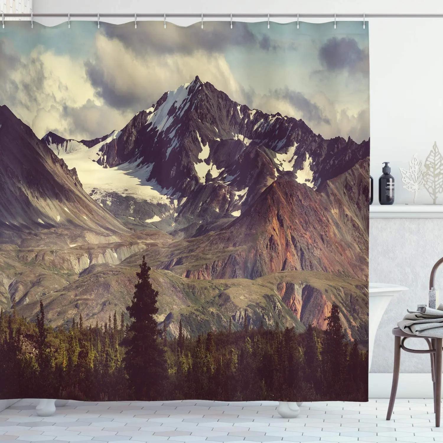 

Nature Shower Curtains Stream Flowing In Forest Mossy Rocks Trees Foliage Splash Landscape Fabric Bathroom Decor With Hooks W60H190(CM)-1 Pcs