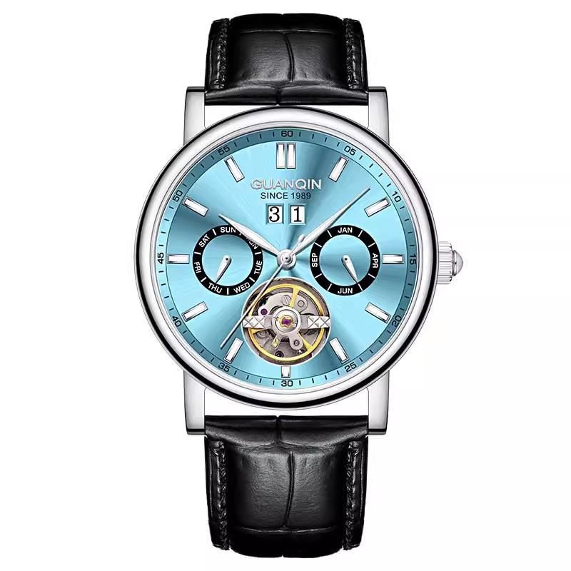 

Мужские механические скелетонизированные светящиеся автоматические швейцарские часы озеро синий