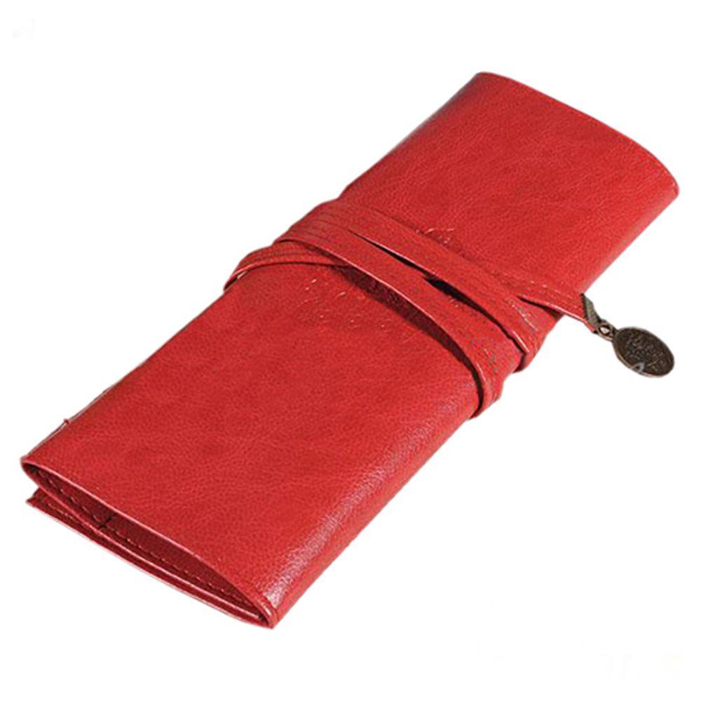 Girls Retro Stationery PU Leather Roll Pencil Bags Cosmetic Bag Roll Pen Bag Vintage Pencil Case