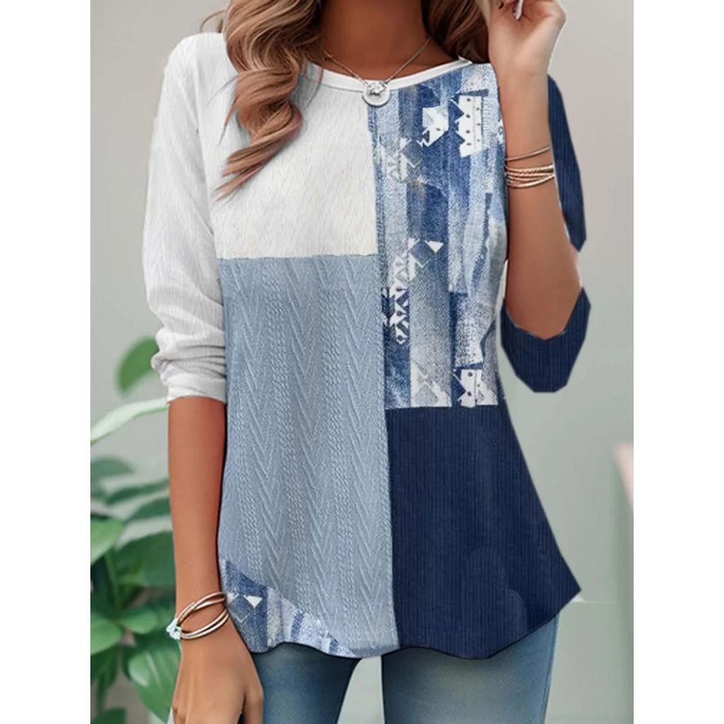 Autumn and Winter Long Sleeved Round Neck Retro Plaid Style Women's T-shirts