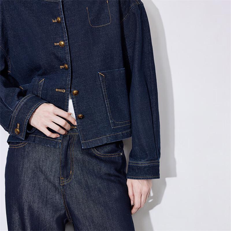 Chuyu Women's Retro Workwear Round Neck Denim Jacket