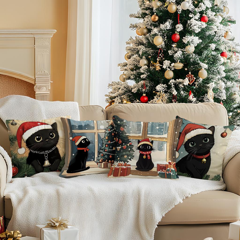 Christmas Cat Pillowcase Bedroom Sofa Cushion Cover 100% Polyester Living Room Soft Cushion Pillowcase Home Decor