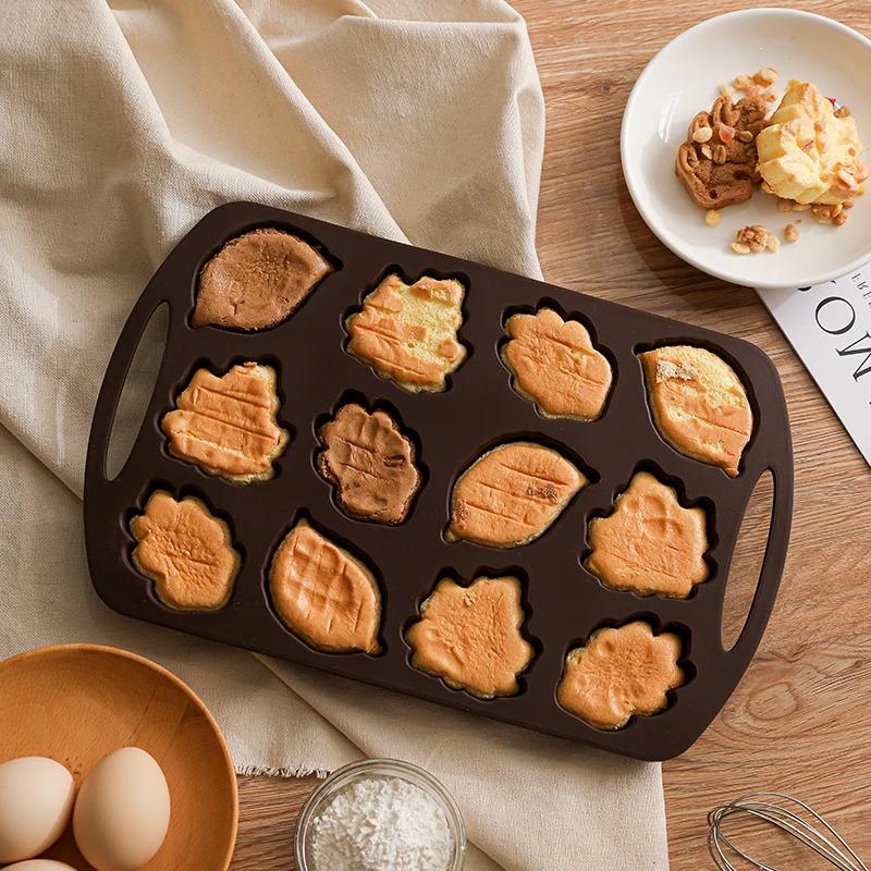 Nonstick Silicone Cake Mold Muffin Pan With Nut & Leaf Shapes DIY Chocolate Mold Bakeware for Cake, Gelatin, Bread Baking Pan