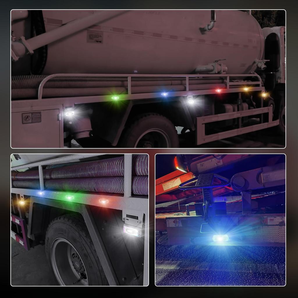 LED Side Marker Chrome High for and Set of White Lamps, 6-LED, Frame, Compact, Universal, Brightness, Waterproof, 12V/24V Compatible, Trucks, Vans,