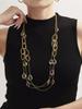 82cm Long Sweater Chain Necklace In Stainless Steel 18k Gold Plated With Shiny Droplet Faceted Glass Stone Necklaces For Women