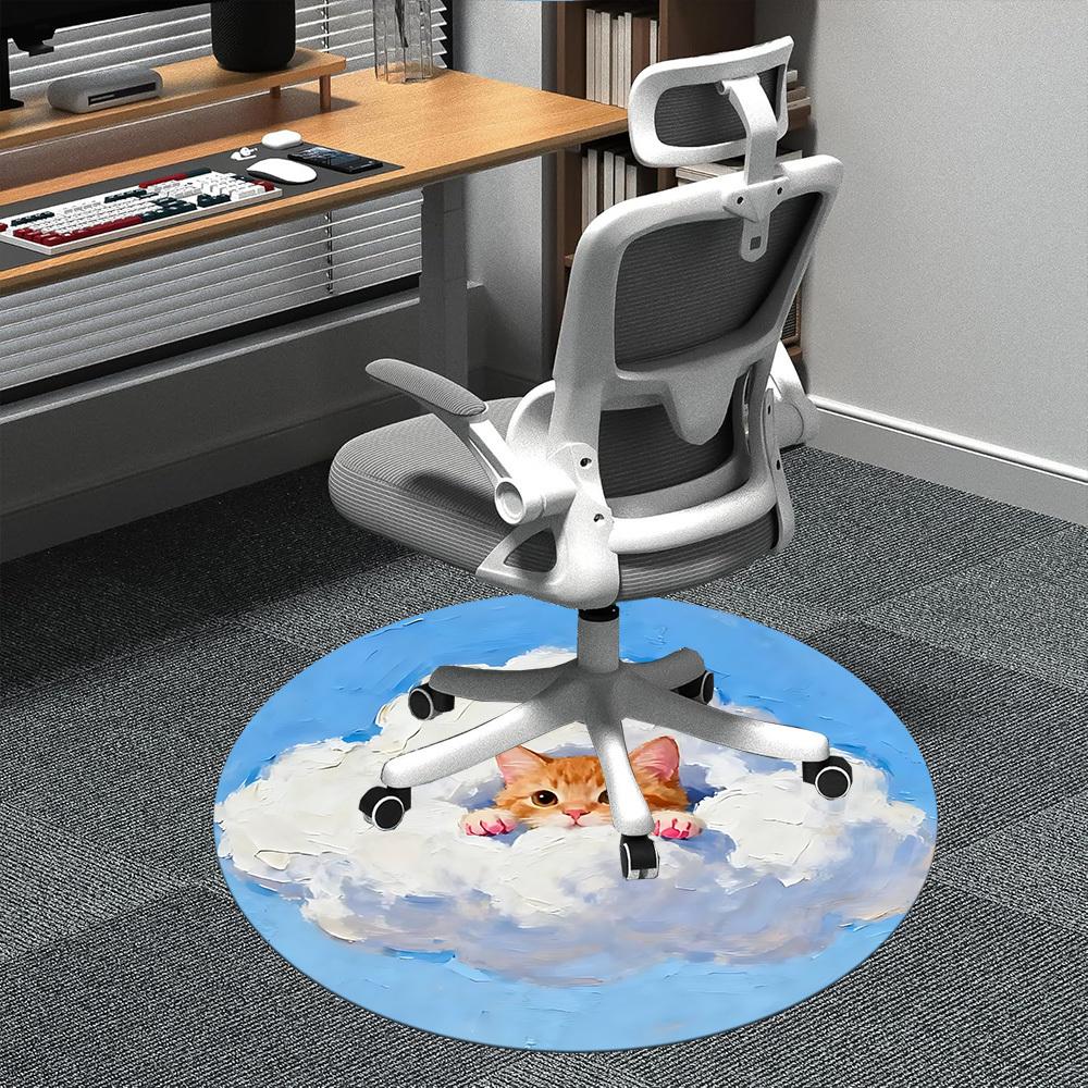 1PC Cloud Cat Office Round Area Rug,  Mat Suitable ForOffice, Under Office Chairs Bedroom Living Room Home Decor, Room Deco