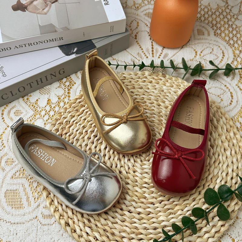 Korean Style Vintage Bowknot Non Slip Little Girls Fashion Single Dance Shoes