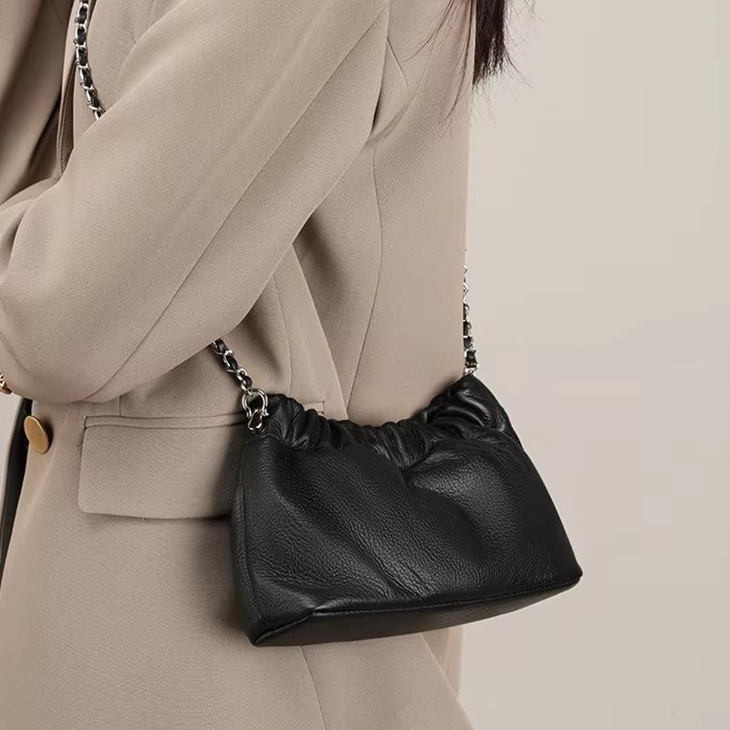 New Genuine Leather Cloud Bag Shoulder Bag Handbag Women's Crossbody Bags Cowhide Underarm Small Chain Dumpling Bag Ladies Korea