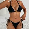 Women's Swimsuit Black Halter Neck Triangle Bag Behind Back Tied Bikini Suit Beachwear Bathing Suits