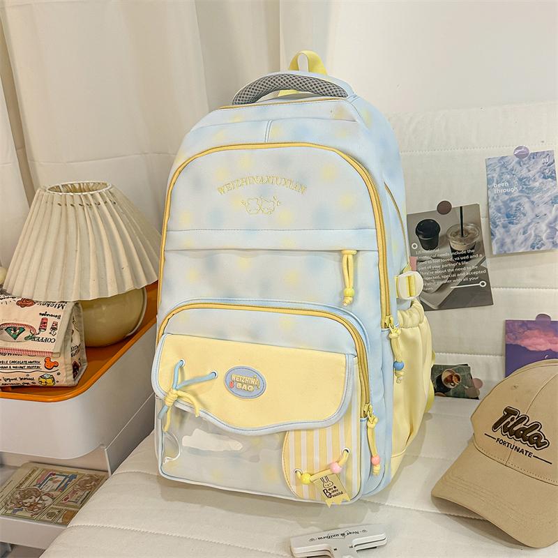 High School Students Lightweight Schoolbag Color Block Large Capacity Backpack