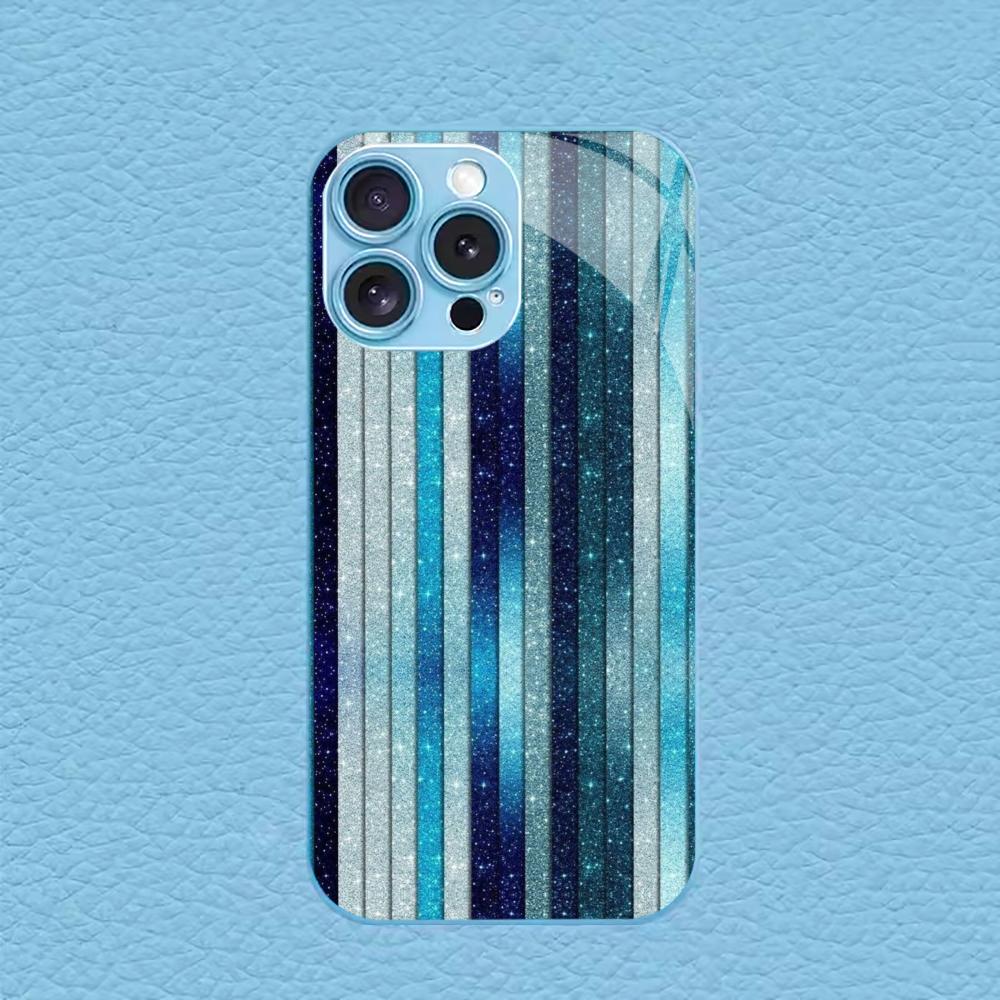 Various blue vertical stripes Man Protect PhoneCase Glass PhoneCase for iPhone 17 16 15 14 13 12 11pm Pro Plus Dropresistant