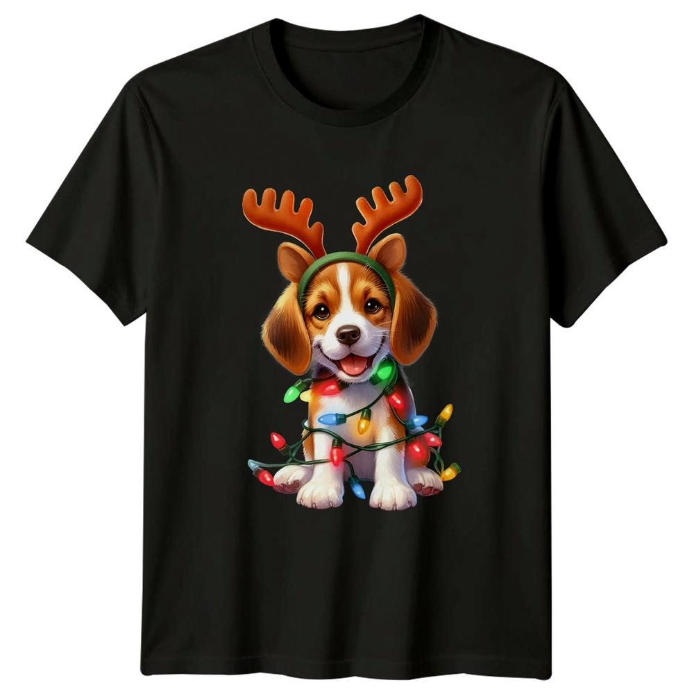 Christmas Puppy Reindeer Holiday Unisexs TShirt Unisexs Tee Graphic Unisex Top