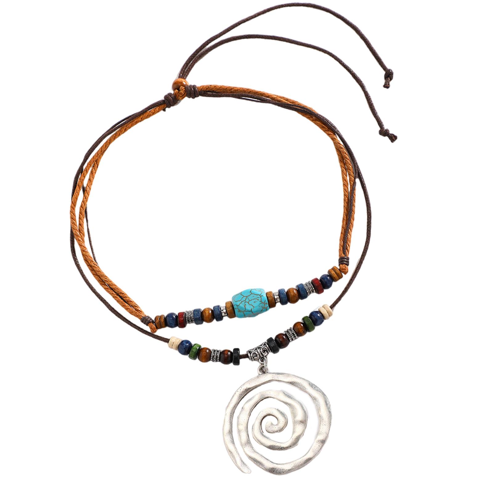 

Винтажное серебряное колье-подвеска со спиралями, регулируемая длина, цепочка на шею, чокер с бусиной из натуральной бирюзы, аксессуар для женщин A