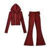 Womens Streetwear Tracksuit Set Fitted Hooded Zip Top High Waist Flare Pants Slim Fit Fall 2025