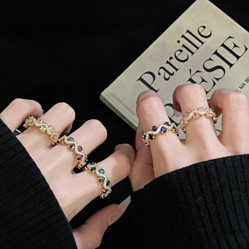 Colorful Series Explosive High-End Oval Index Finger Ring Full Of Diamonds Fashionable Retro Personality Micro-Inlaid Zir*****Pening Ring