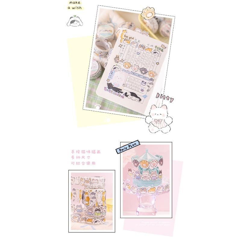 Cute Hand Drawn Cat Glitter Washi Special Shaped Tape For Diy Journal Decoration