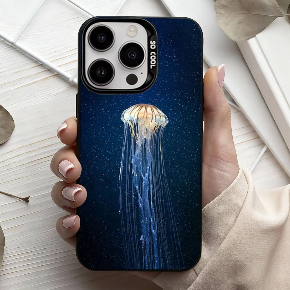 Pink Jellyfish Tear Phone Case For iPhone17,16,15,14,13,12,11 Plus,Pro Max Black Candy Silver Plated Cover