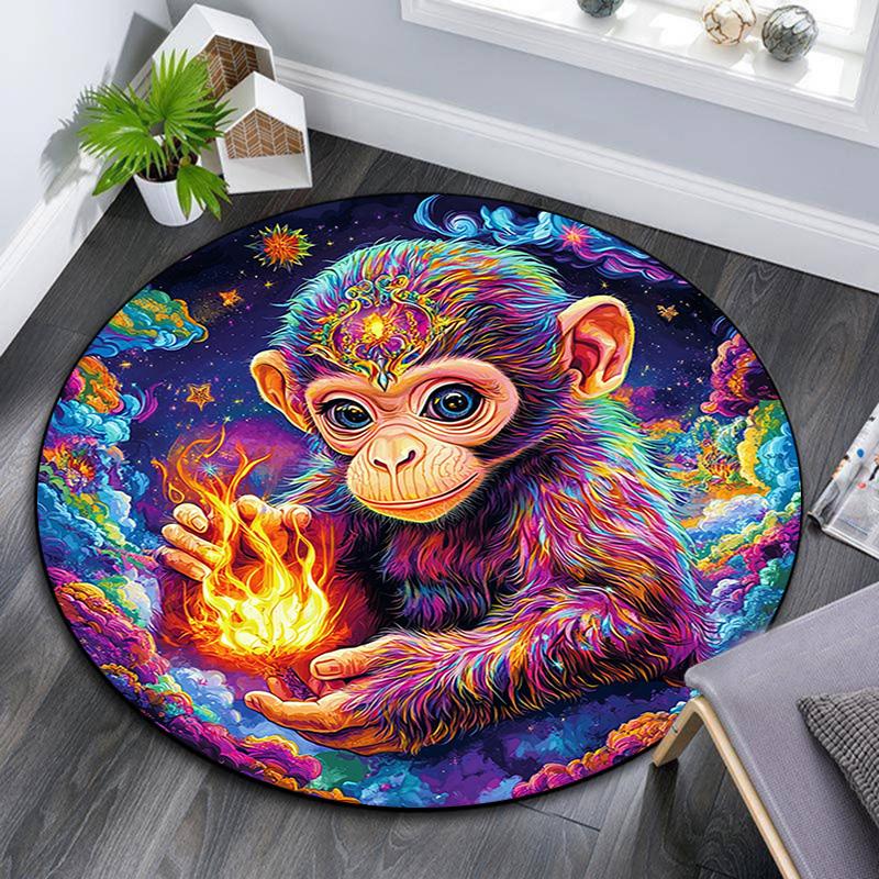 Psychedelic Monkey Round Area Rug,Carpet Rug for Living Room Bedroom Sofa Playroom Decor,Non-slip Floor Mat 80cmx80cm