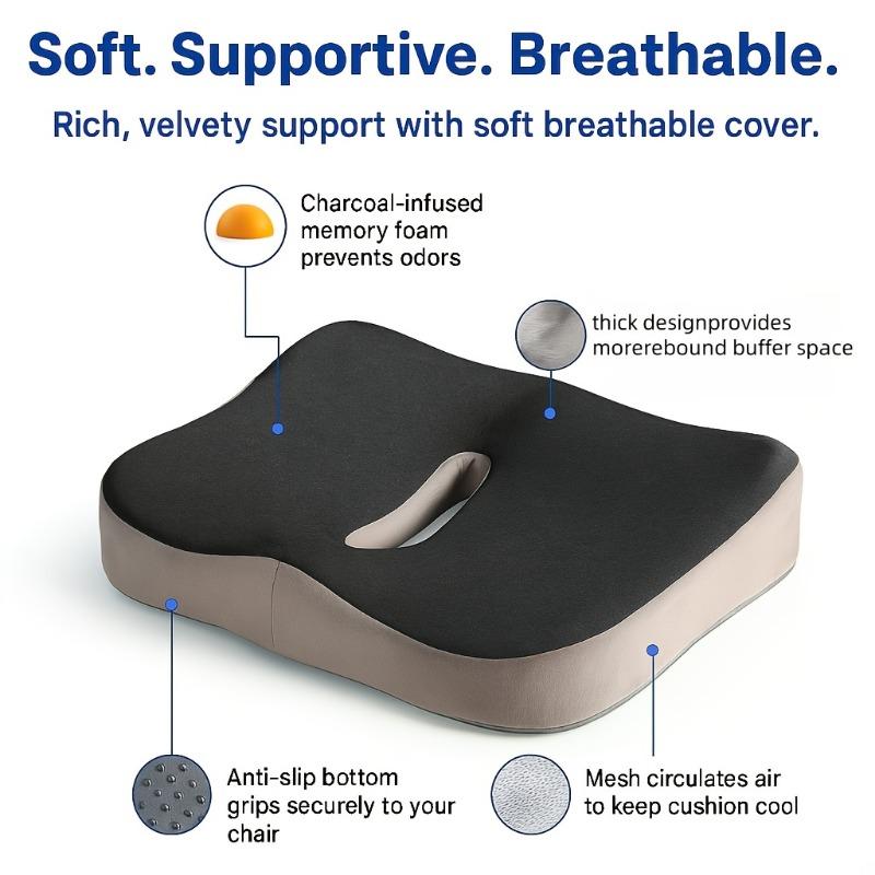 1pcs Office Car Memory Foam Seat Cushion - Orthopedic Coccyx Pad for Long Sitting Breathable Chair Pads for Back Pain Relief