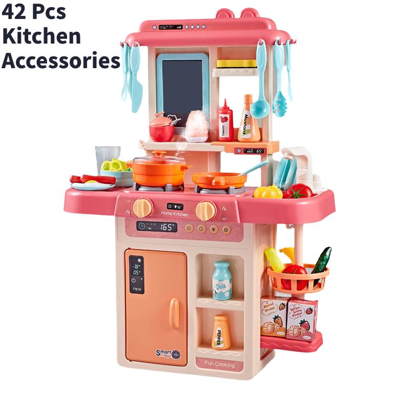 

Set Play Kitchen For Kids Pretend Playset Toy Cooking Toddler Girls Sound Boys розовый